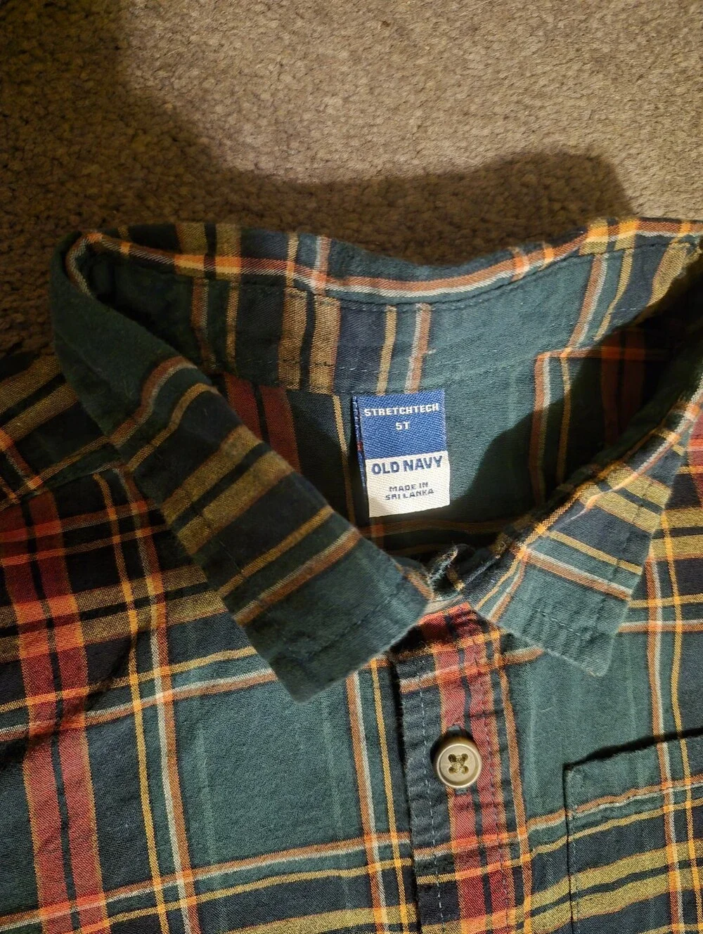 Old Navy Green Plaid Button-Down Shirt with Red & Yellow Stripes